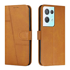 Leather Case Stands Flip Cover Holder Y01X for Oppo Reno8 Pro 5G Light Brown