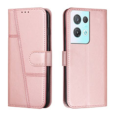 Leather Case Stands Flip Cover Holder Y01X for Oppo Reno8 Pro+ Plus 5G Rose Gold