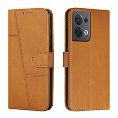 Leather Case Stands Flip Cover Holder Y01X for Oppo Reno9 5G Light Brown