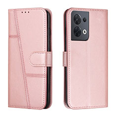 Leather Case Stands Flip Cover Holder Y01X for Oppo Reno9 5G Rose Gold