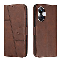 Leather Case Stands Flip Cover Holder Y01X for Realme 10 Pro+ Plus 5G Brown