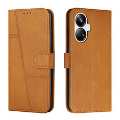 Leather Case Stands Flip Cover Holder Y01X for Realme 10 Pro+ Plus 5G Light Brown