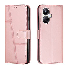 Leather Case Stands Flip Cover Holder Y01X for Realme 10 Pro+ Plus 5G Rose Gold