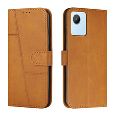 Leather Case Stands Flip Cover Holder Y01X for Realme C30 Light Brown