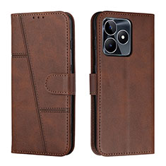 Leather Case Stands Flip Cover Holder Y01X for Realme C51 Brown