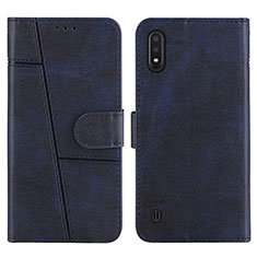 Leather Case Stands Flip Cover Holder Y01X for Samsung Galaxy A01 SM-A015 Blue