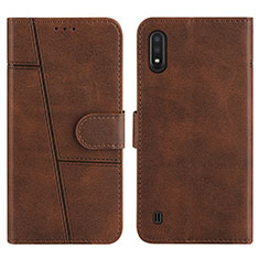 Leather Case Stands Flip Cover Holder Y01X for Samsung Galaxy A01 SM-A015 Brown