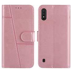 Leather Case Stands Flip Cover Holder Y01X for Samsung Galaxy A01 SM-A015 Rose Gold