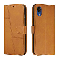 Leather Case Stands Flip Cover Holder Y01X for Samsung Galaxy A03 Core Light Brown