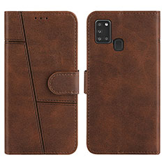 Leather Case Stands Flip Cover Holder Y01X for Samsung Galaxy A21s Brown