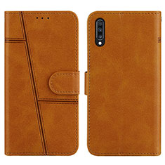 Leather Case Stands Flip Cover Holder Y01X for Samsung Galaxy A30S Light Brown