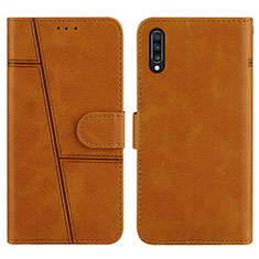 Leather Case Stands Flip Cover Holder Y01X for Samsung Galaxy A50S Light Brown