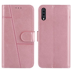 Leather Case Stands Flip Cover Holder Y01X for Samsung Galaxy A50S Rose Gold