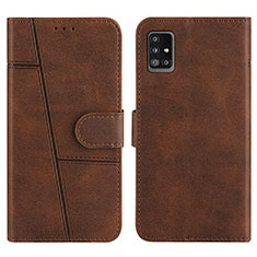 Leather Case Stands Flip Cover Holder Y01X for Samsung Galaxy A51 4G Brown