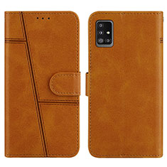 Leather Case Stands Flip Cover Holder Y01X for Samsung Galaxy A51 4G Light Brown