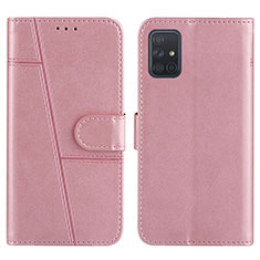 Leather Case Stands Flip Cover Holder Y01X for Samsung Galaxy A71 5G Rose Gold