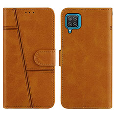 Leather Case Stands Flip Cover Holder Y01X for Samsung Galaxy F12 Light Brown