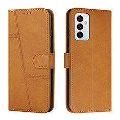 Leather Case Stands Flip Cover Holder Y01X for Samsung Galaxy F23 5G Light Brown