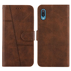 Leather Case Stands Flip Cover Holder Y01X for Samsung Galaxy M02 Brown