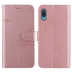 Leather Case Stands Flip Cover Holder Y01X for Samsung Galaxy M02 Rose Gold
