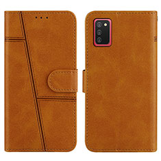 Leather Case Stands Flip Cover Holder Y01X for Samsung Galaxy M02s Light Brown
