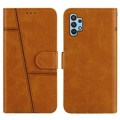 Leather Case Stands Flip Cover Holder Y01X for Samsung Galaxy M32 5G Light Brown