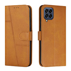 Leather Case Stands Flip Cover Holder Y01X for Samsung Galaxy M53 5G Light Brown