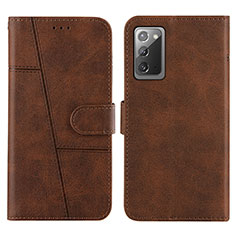 Leather Case Stands Flip Cover Holder Y01X for Samsung Galaxy Note 20 5G Brown