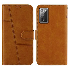 Leather Case Stands Flip Cover Holder Y01X for Samsung Galaxy Note 20 5G Light Brown
