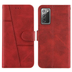 Leather Case Stands Flip Cover Holder Y01X for Samsung Galaxy Note 20 5G Red