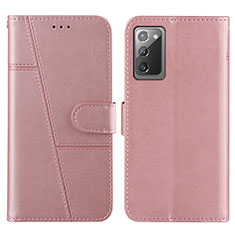 Leather Case Stands Flip Cover Holder Y01X for Samsung Galaxy Note 20 5G Rose Gold