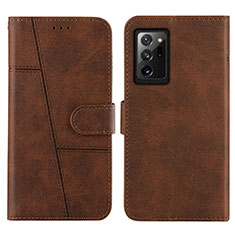 Leather Case Stands Flip Cover Holder Y01X for Samsung Galaxy Note 20 Ultra 5G Brown