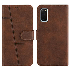 Leather Case Stands Flip Cover Holder Y01X for Samsung Galaxy S20 5G Brown