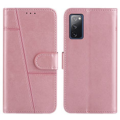 Leather Case Stands Flip Cover Holder Y01X for Samsung Galaxy S20 FE 4G Rose Gold