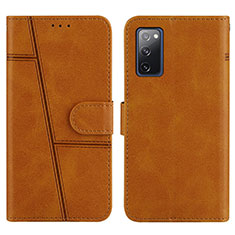 Leather Case Stands Flip Cover Holder Y01X for Samsung Galaxy S20 FE 5G Light Brown