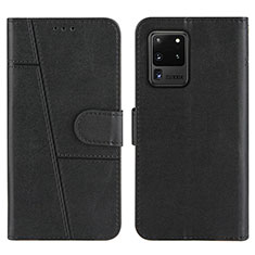 Leather Case Stands Flip Cover Holder Y01X for Samsung Galaxy S20 Ultra 5G Black