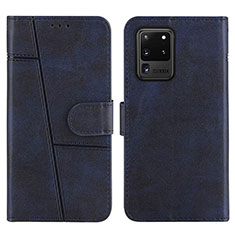 Leather Case Stands Flip Cover Holder Y01X for Samsung Galaxy S20 Ultra 5G Blue