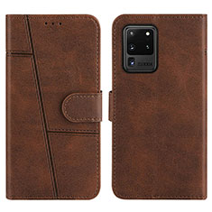 Leather Case Stands Flip Cover Holder Y01X for Samsung Galaxy S20 Ultra 5G Brown