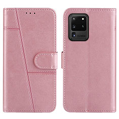 Leather Case Stands Flip Cover Holder Y01X for Samsung Galaxy S20 Ultra 5G Rose Gold