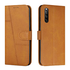 Leather Case Stands Flip Cover Holder Y01X for Sony Xperia 10 IV Light Brown