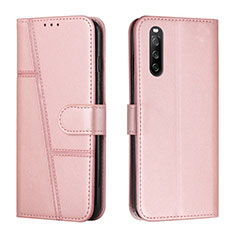 Leather Case Stands Flip Cover Holder Y01X for Sony Xperia 10 IV Rose Gold
