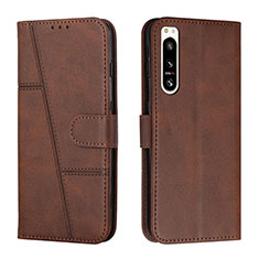 Leather Case Stands Flip Cover Holder Y01X for Sony Xperia 5 IV Brown