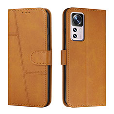 Leather Case Stands Flip Cover Holder Y01X for Xiaomi Mi 12T Pro 5G Light Brown