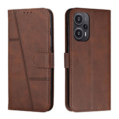 Leather Case Stands Flip Cover Holder Y01X for Xiaomi Poco F5 5G Brown