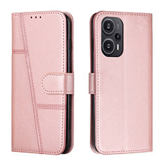Leather Case Stands Flip Cover Holder Y01X for Xiaomi Poco F5 5G Rose Gold