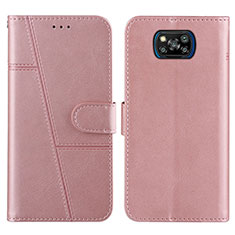 Leather Case Stands Flip Cover Holder Y01X for Xiaomi Poco X3 NFC Rose Gold