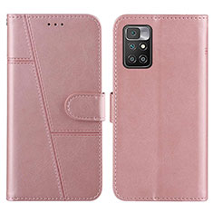 Leather Case Stands Flip Cover Holder Y01X for Xiaomi Redmi 10 4G Rose Gold
