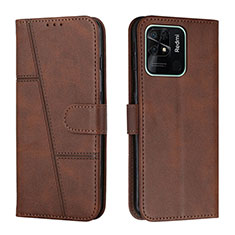 Leather Case Stands Flip Cover Holder Y01X for Xiaomi Redmi 10 Power Brown