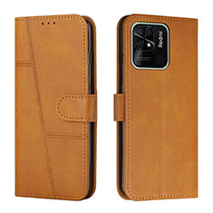 Leather Case Stands Flip Cover Holder Y01X for Xiaomi Redmi 10C 4G Light Brown
