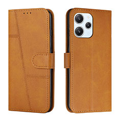 Leather Case Stands Flip Cover Holder Y01X for Xiaomi Redmi 12 4G Light Brown